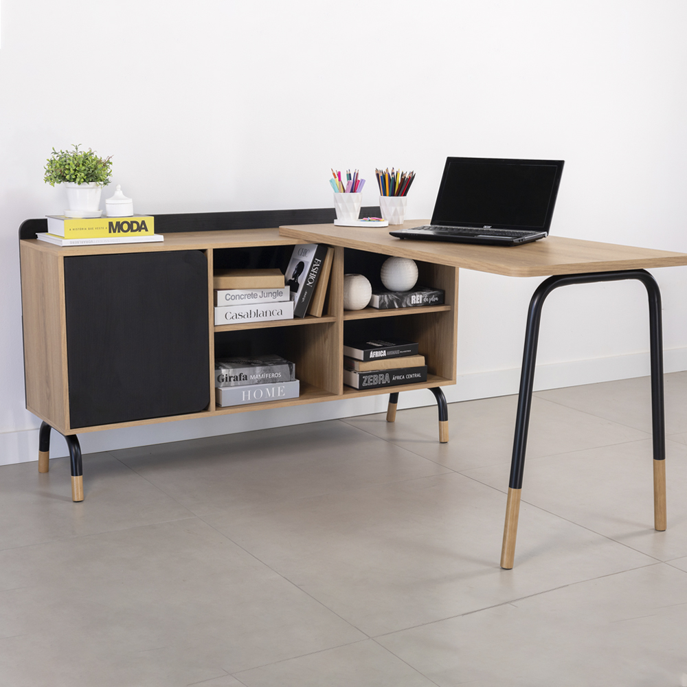 Mesa Escrivaninha Em L 28004 Hanover Nero Artesano