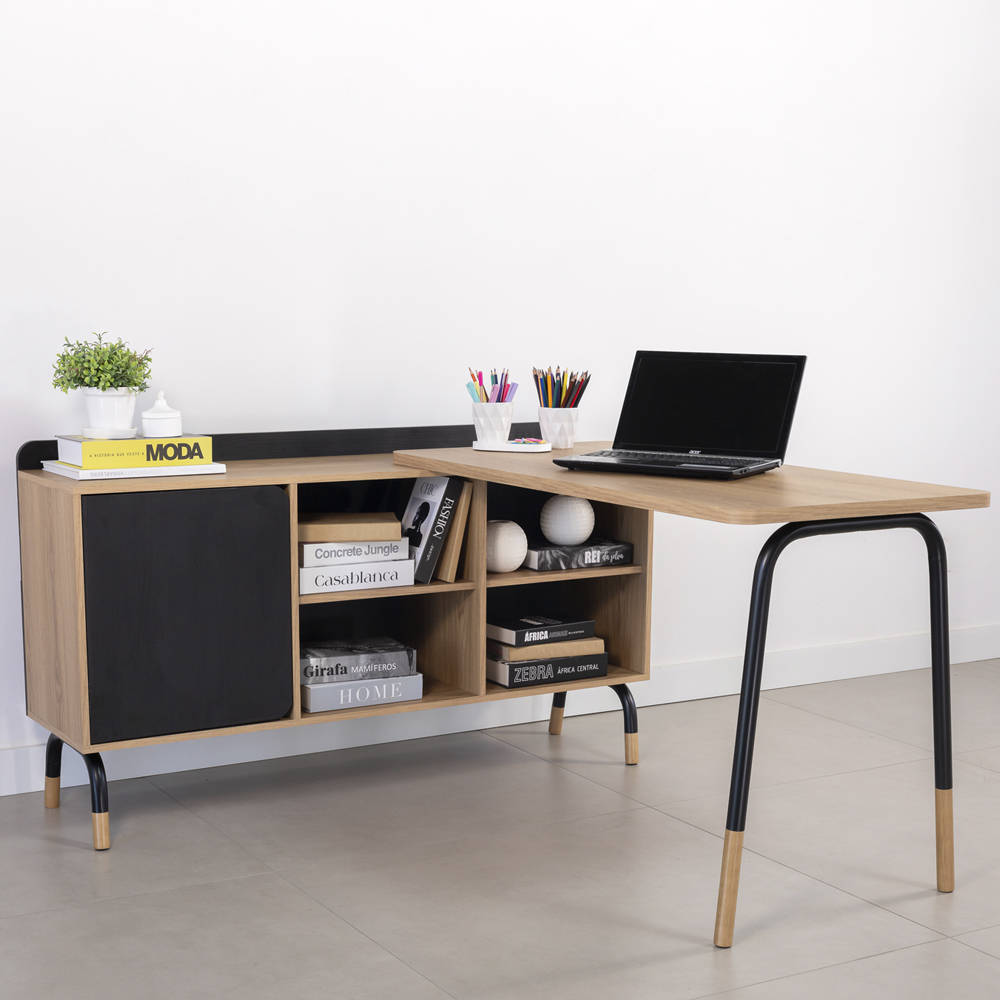 Mesa Escrivaninha Em L 28004 Hanover Nero Artesano
