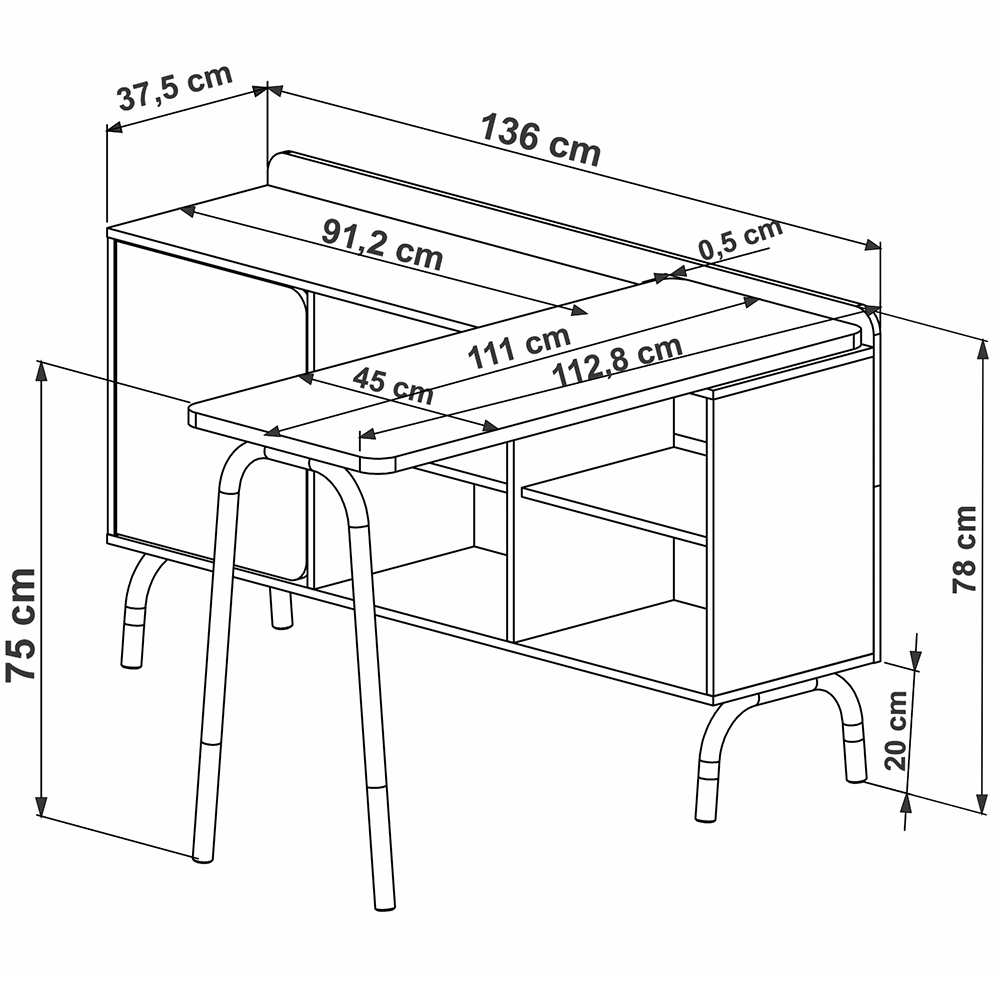 Mesa Escrivaninha Giratoria 28005 Hanover Branco Artesano