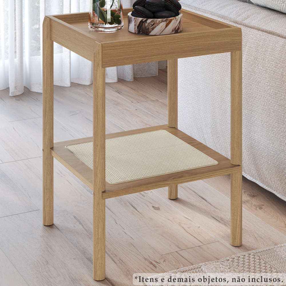 Mesa Lateral 58 CM Pes Madeira Palhinha Oslo 27962 Hanover Artesano