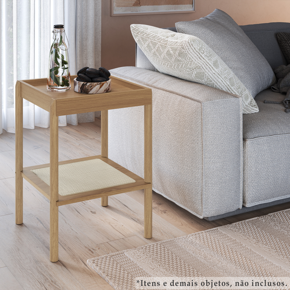 Mesa Lateral 58 CM Pes Madeira Palhinha Oslo 27962 Hanover Artesano