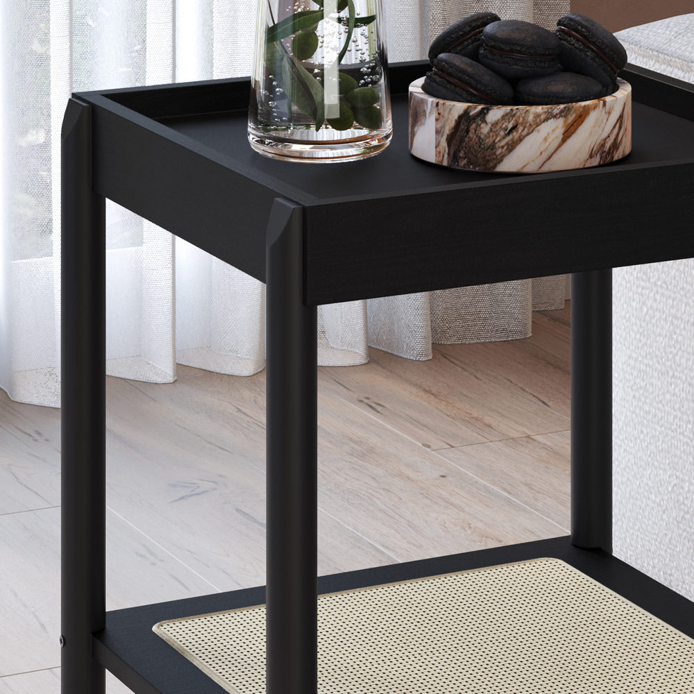Mesa Lateral 58 CM Pes Madeira Palhinha Oslo 27962 Nero Artesano