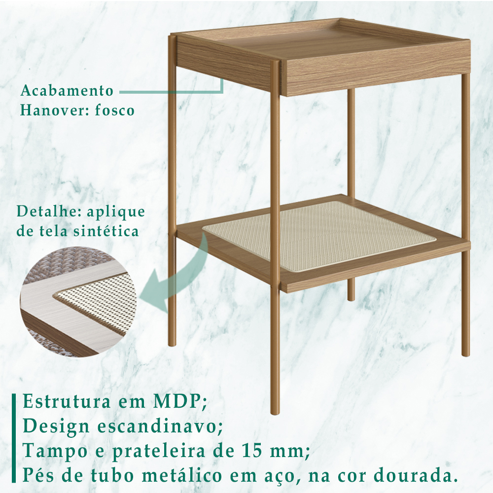 Mesa Lateral 58 CM Pes Metal Palhinha Oslo 28962 Hanover Artesano