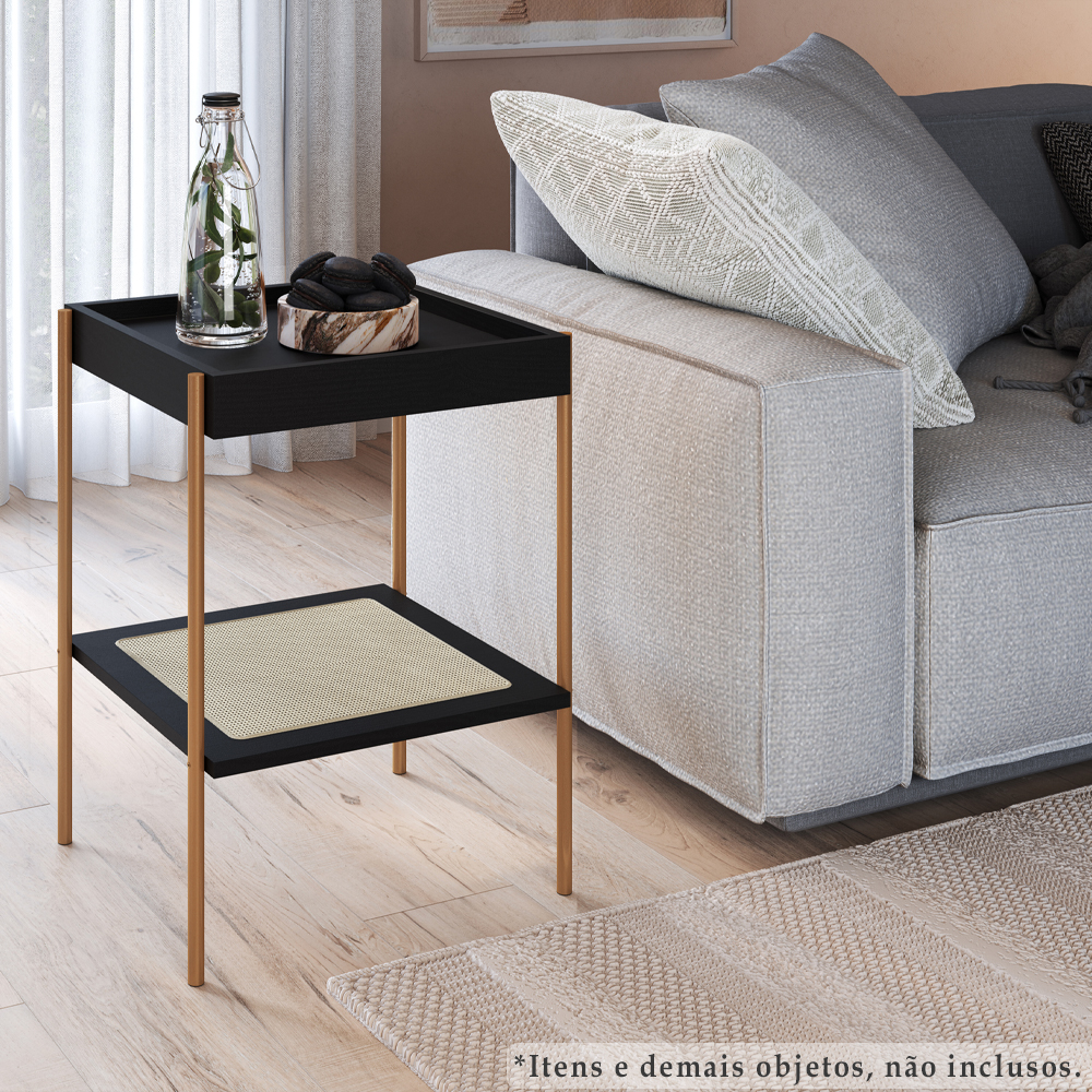 Mesa Lateral 58 CM Pes Metal Palhinha Oslo 28962 Nero Artesano