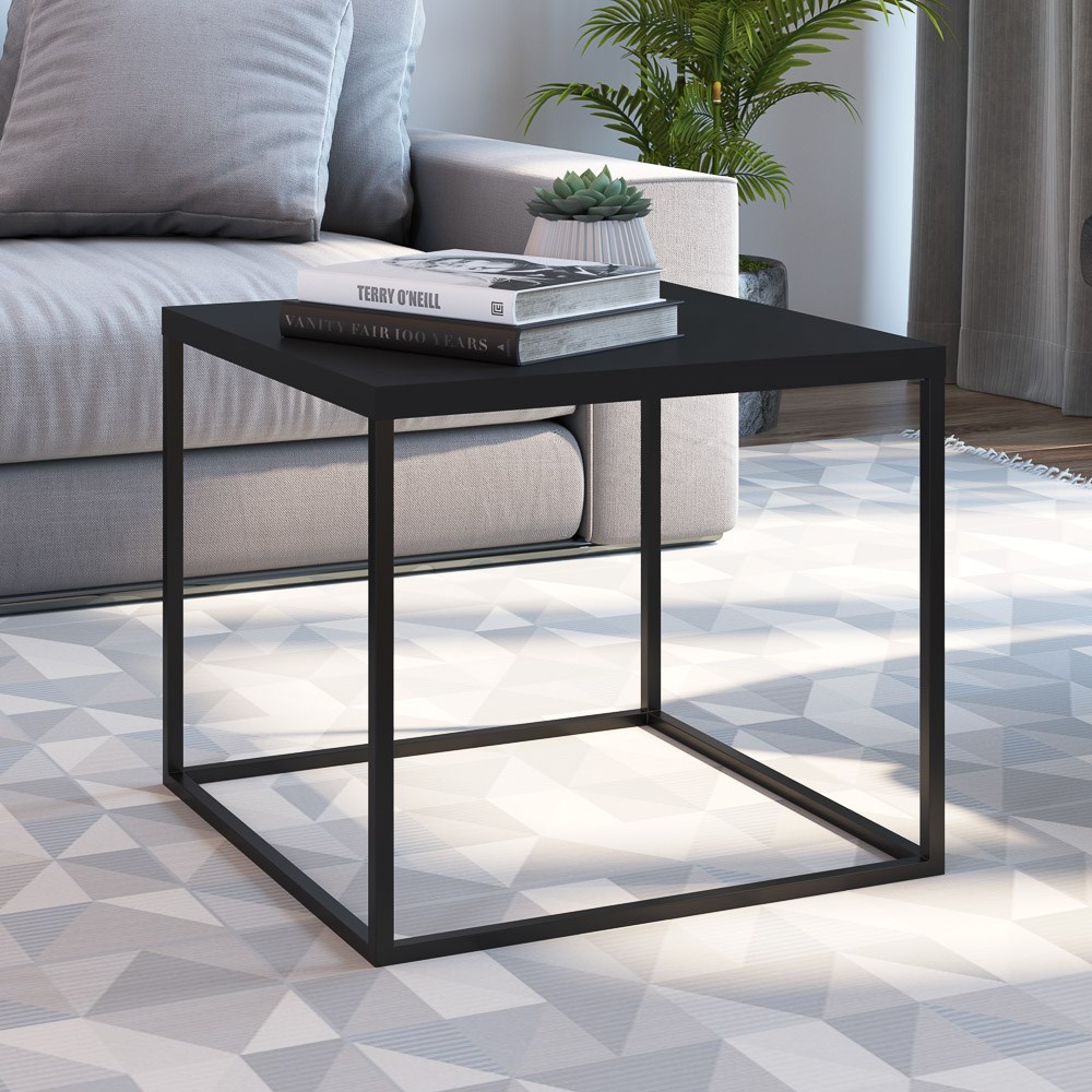 Mesa Lateral Estilo Industrial Cube Preto Texturizado/Preto - Artesano
