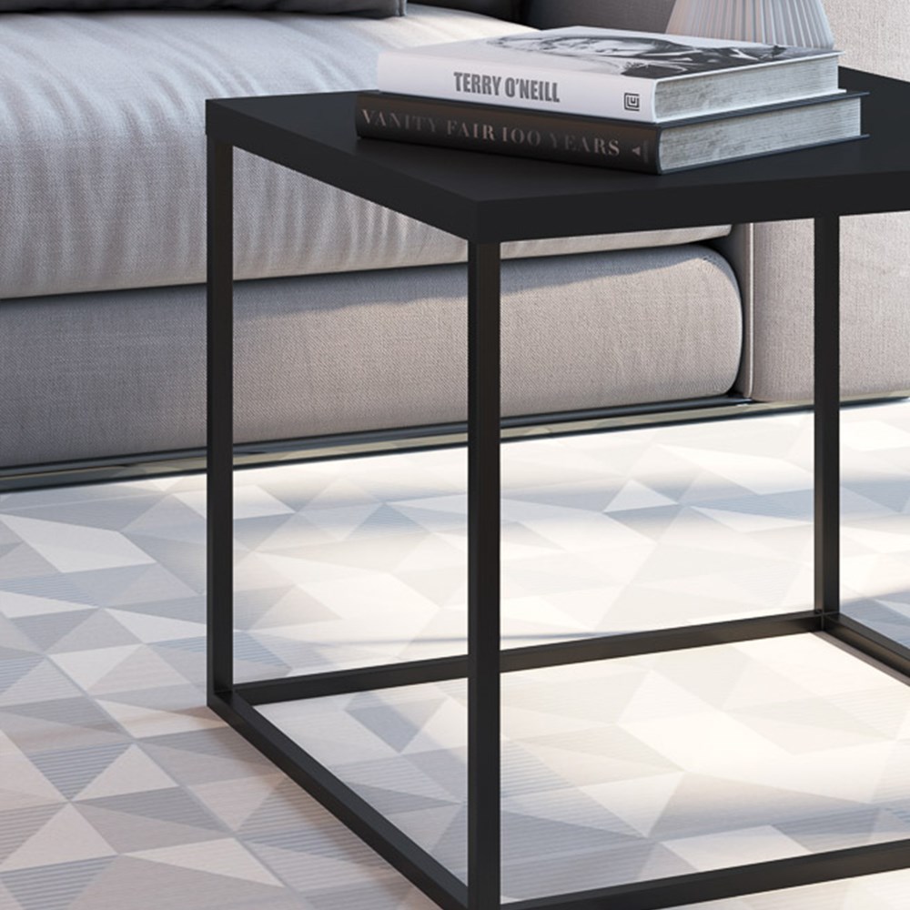 Mesa Lateral Estilo Industrial Cube Preto Texturizado/Preto - Artesano