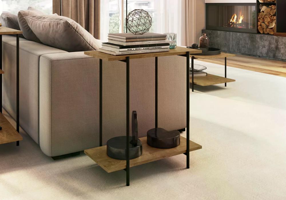 Mesa Lateral Para Sofa 27869 Linha Tube Vermont Preto Fosco Artesano