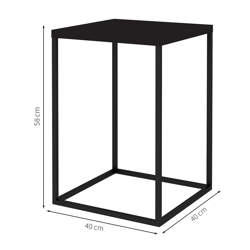Mesa Lateral Quadrada Cube Preta 58 cm