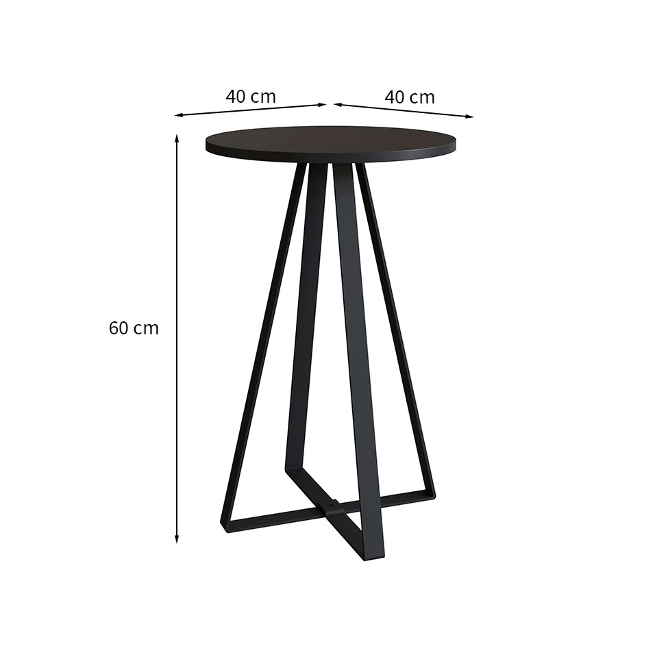Mesa Lateral Redonda Complementos Preta 40 cm
