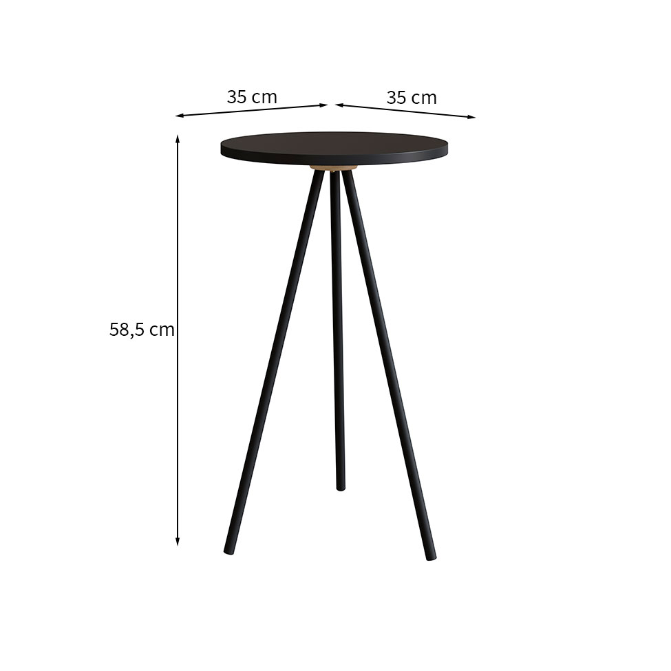 Mesa Lateral Redonda Complementos Preta 59 cm
