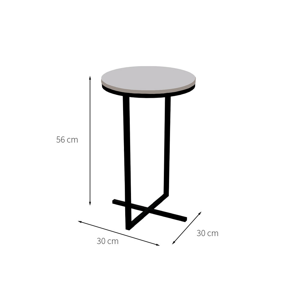 Mesa Lateral Redonda Volpi Branca e Preta 56 cm
