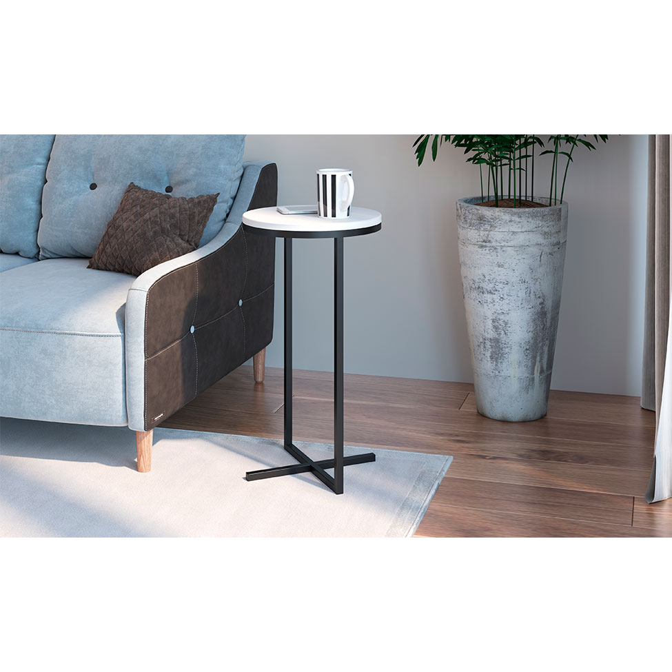 Mesa Lateral Redonda Volpi Branca e Preta 56 cm