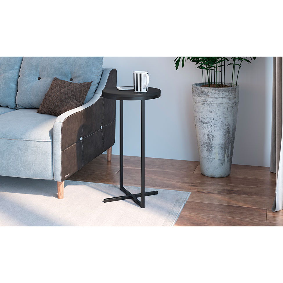 Mesa Lateral Redonda Volpi Preta 56 cm
