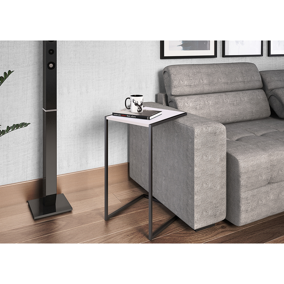 Mesa Lateral Retangular Steel Branca e Preta