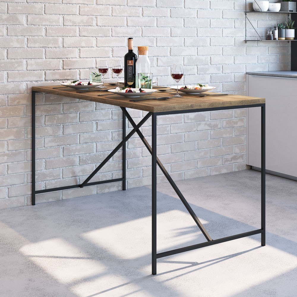Mesa Para Sala de Jantar Estilo Industrial Steel Quadra Vermont Base Preta - Artesano