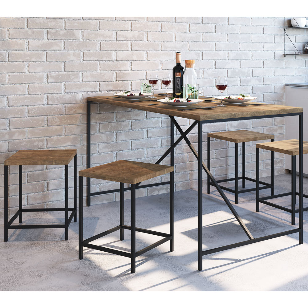 Mesa Para Sala de Jantar e 2 Banquetas Baixas Steel Quadra Vermont Base Preta - Artesano