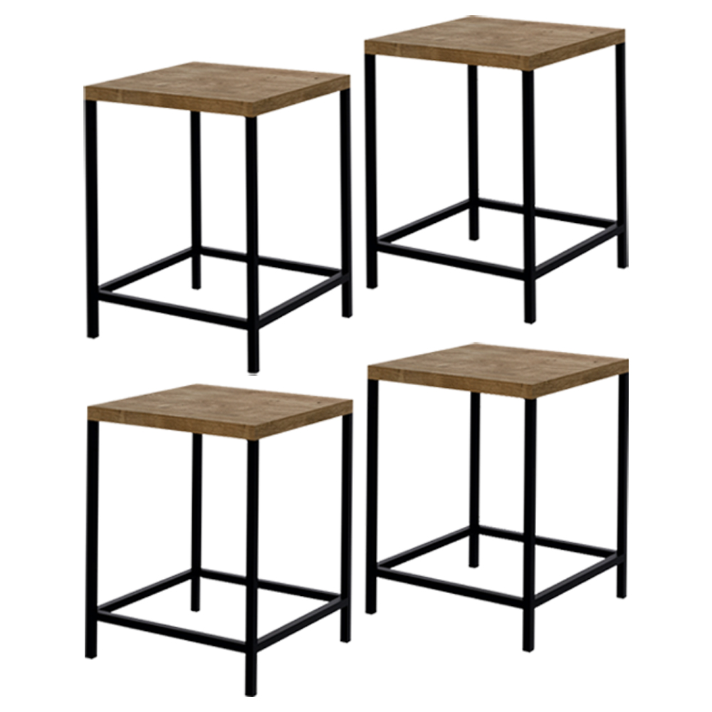 Mesa Para Sala de Jantar e 2 Banquetas Baixas Steel Quadra Vermont Base Preta - Artesano