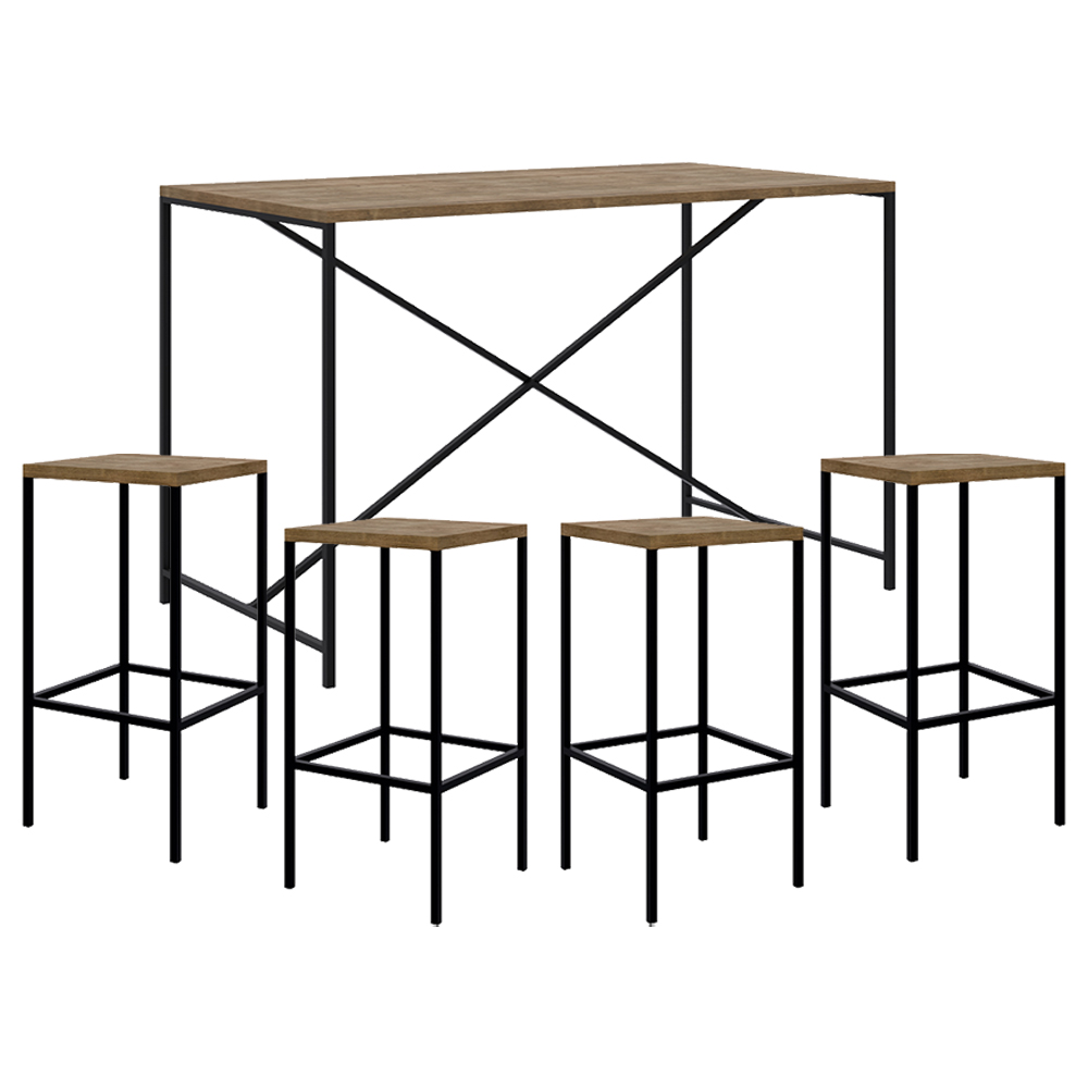 Mesa Para Sala de Jantar e 4 Banquetas Altas Steel Quadra Vermont Base Preta - Artesano