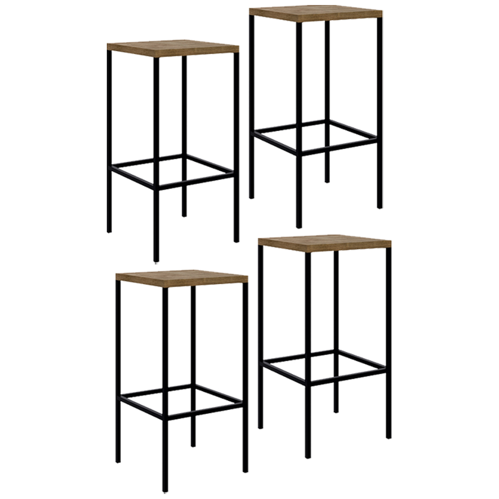 Mesa Para Sala de Jantar e 4 Banquetas Altas Steel Quadra Vermont Base Preta - Artesano