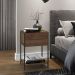 Mesa de Cabeceira 2 Gavetas Estilo Industrial Steel Quadra Vermont Base Preta - Artesano