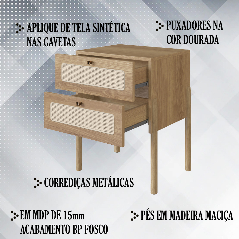 Mesa de Cabeceira 2 Gavetas Palhinha 27933 Linha Oslo Hanover Artesano