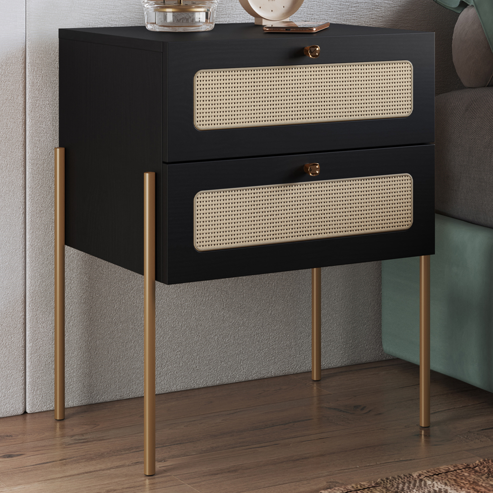 Mesa de Cabeceira 2 Gavetas Palhinha 28933 Linha Oslo Nero Artesano