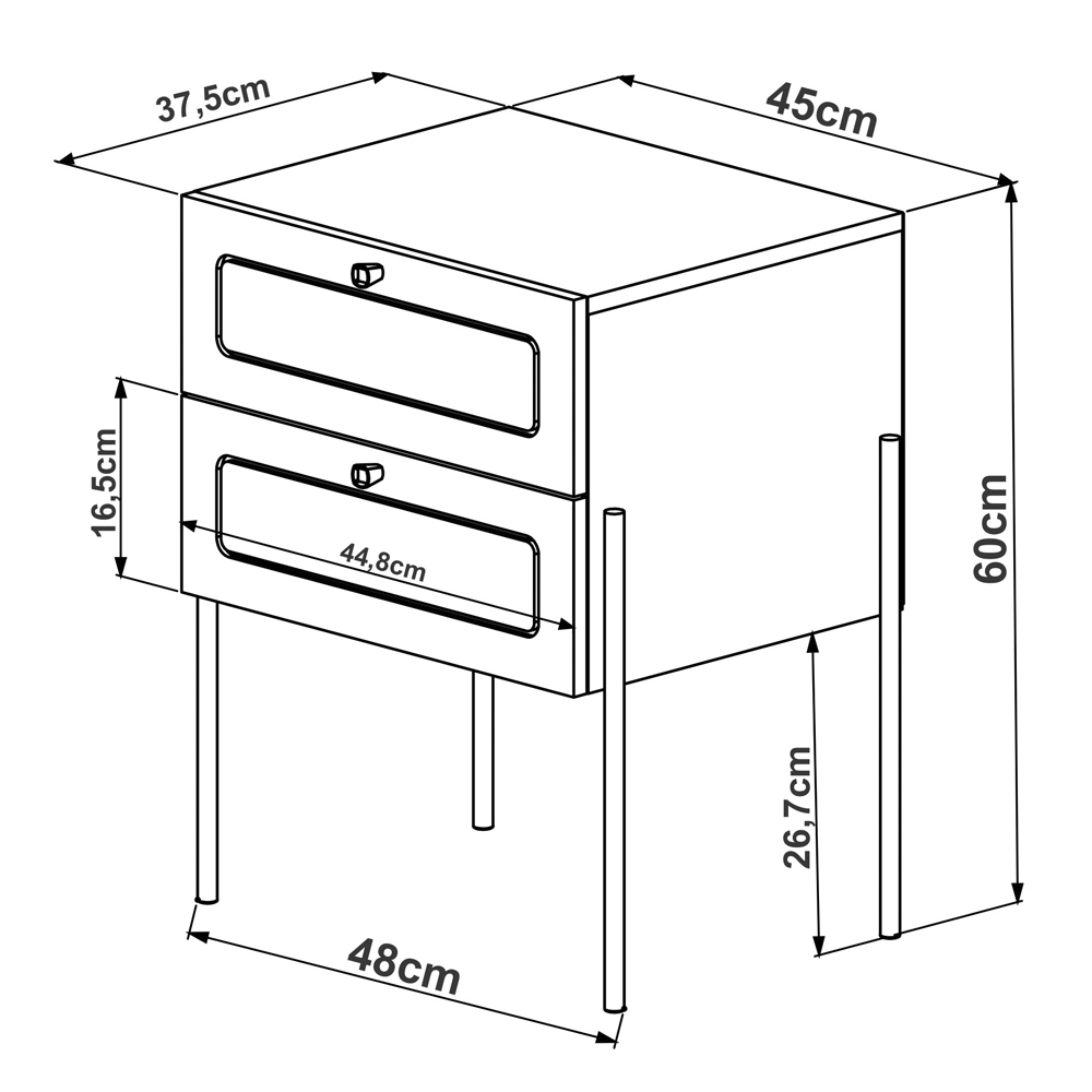 Mesa de Cabeceira 2 Gavetas Palhinha 28933 Linha Oslo Nero Artesano