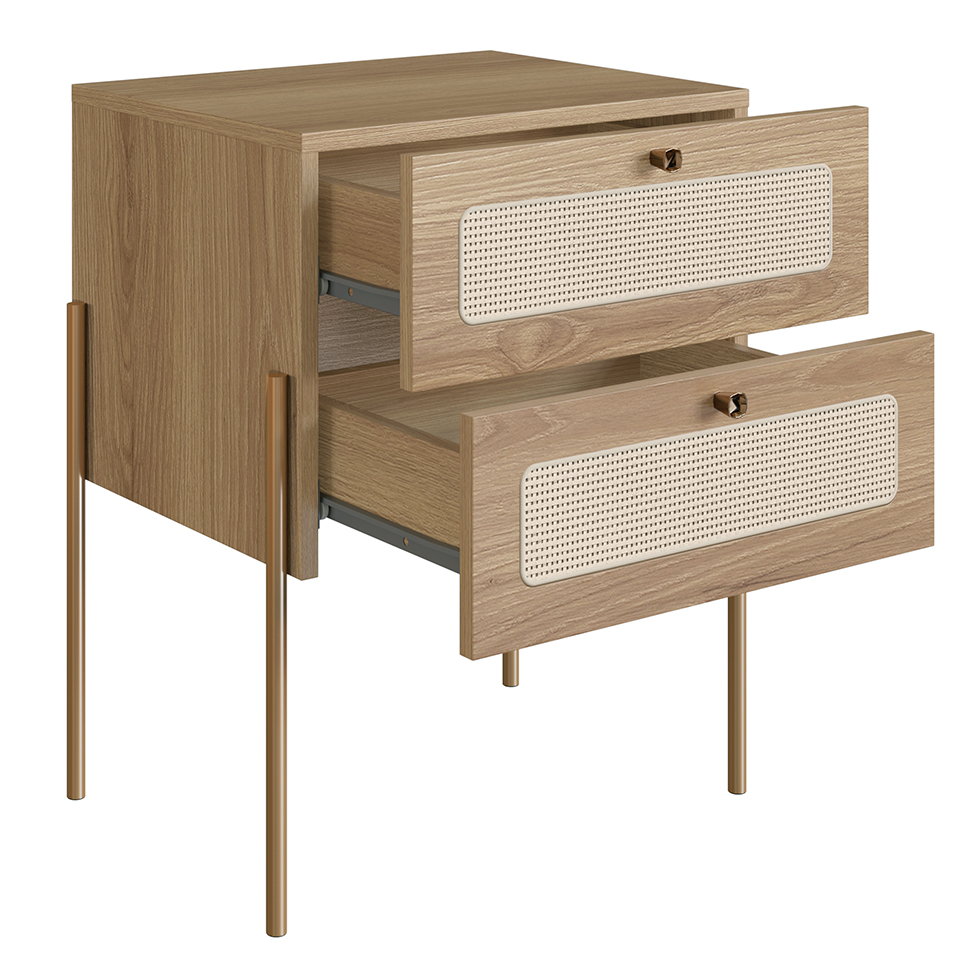 Mesa de Cabeceira Oslo 2 Gavetas Hanover e Dourada