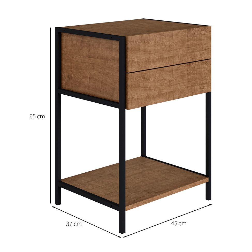 Mesa de Cabeceira Steel Quadra 2 Gavetas Indústrial Vermont e Preta