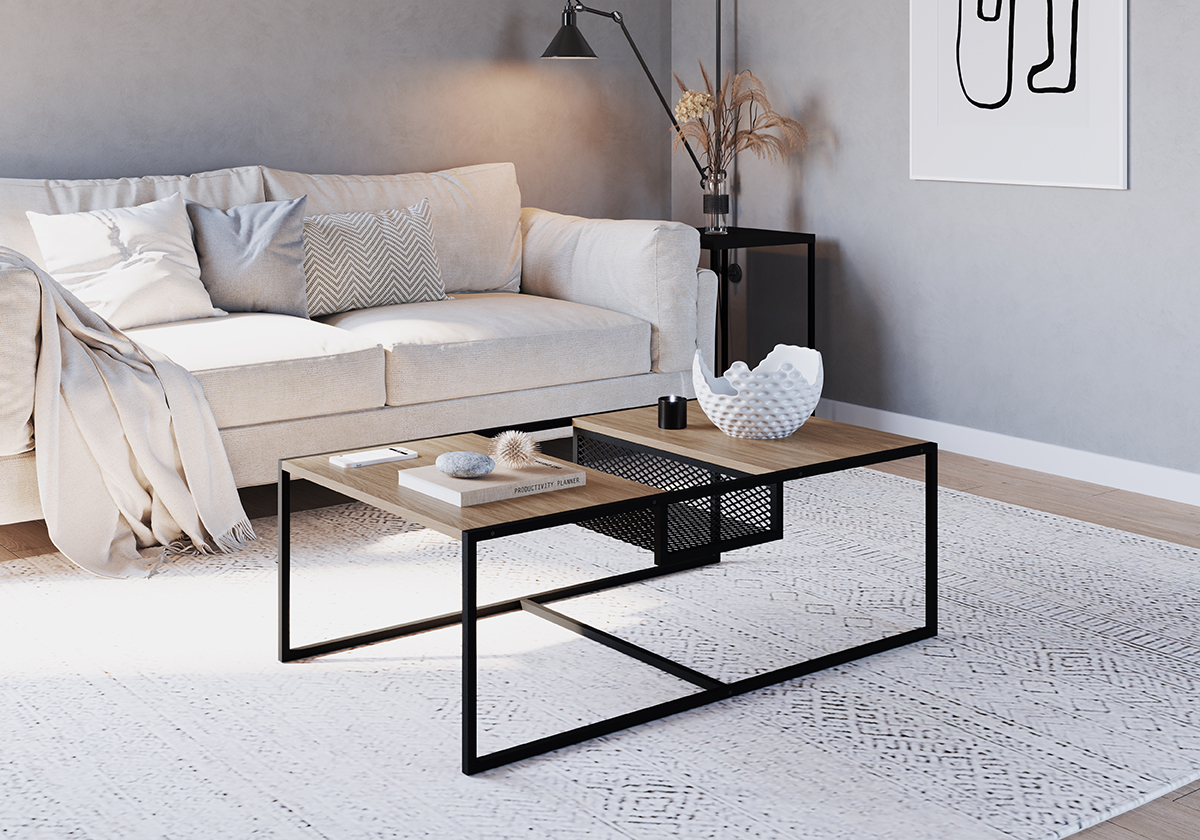 Mesa de Centro 100cm Est Aço York Hanover Artesano
