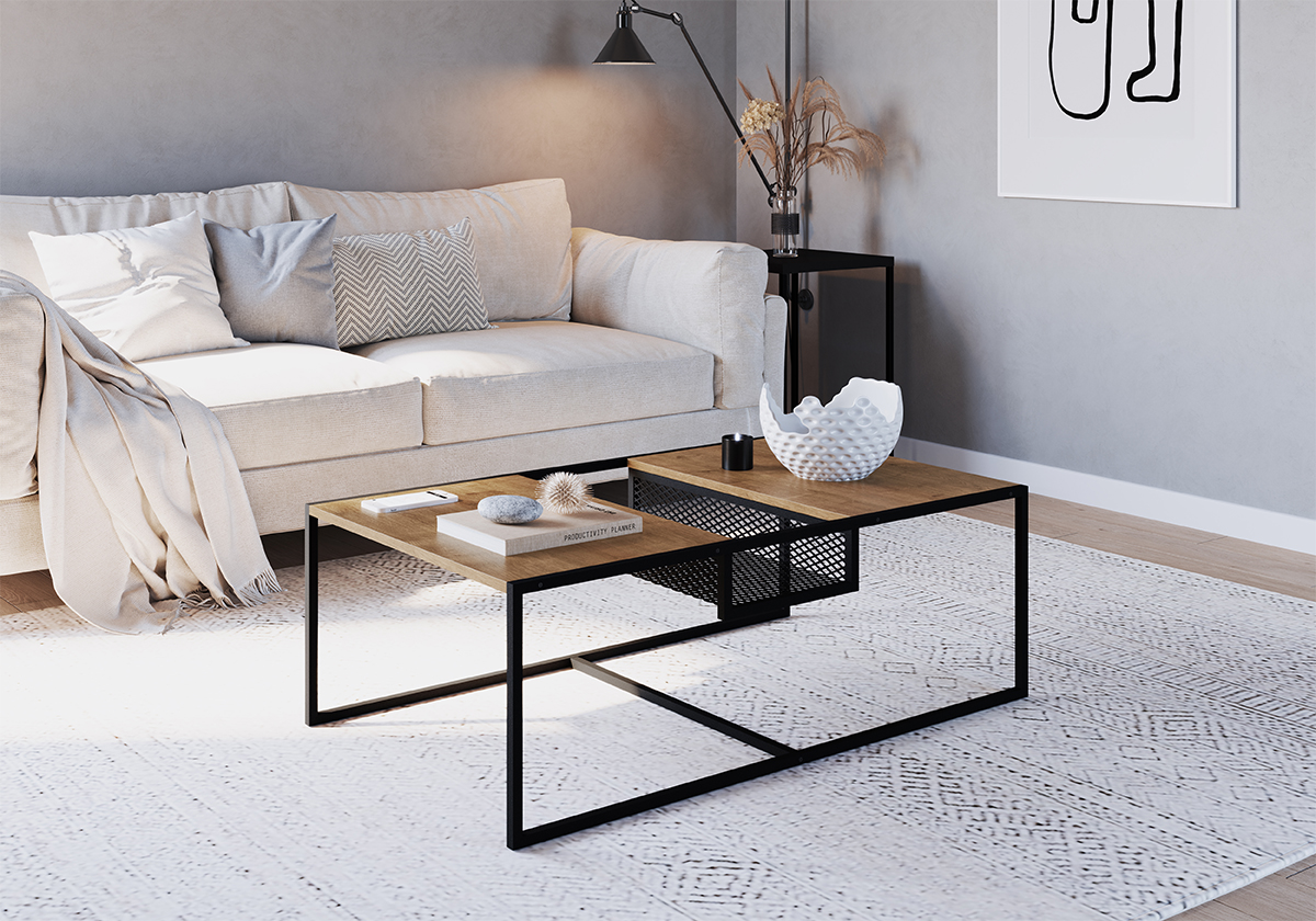 Mesa de Centro 100cm Est Aço York Vermont Artesano