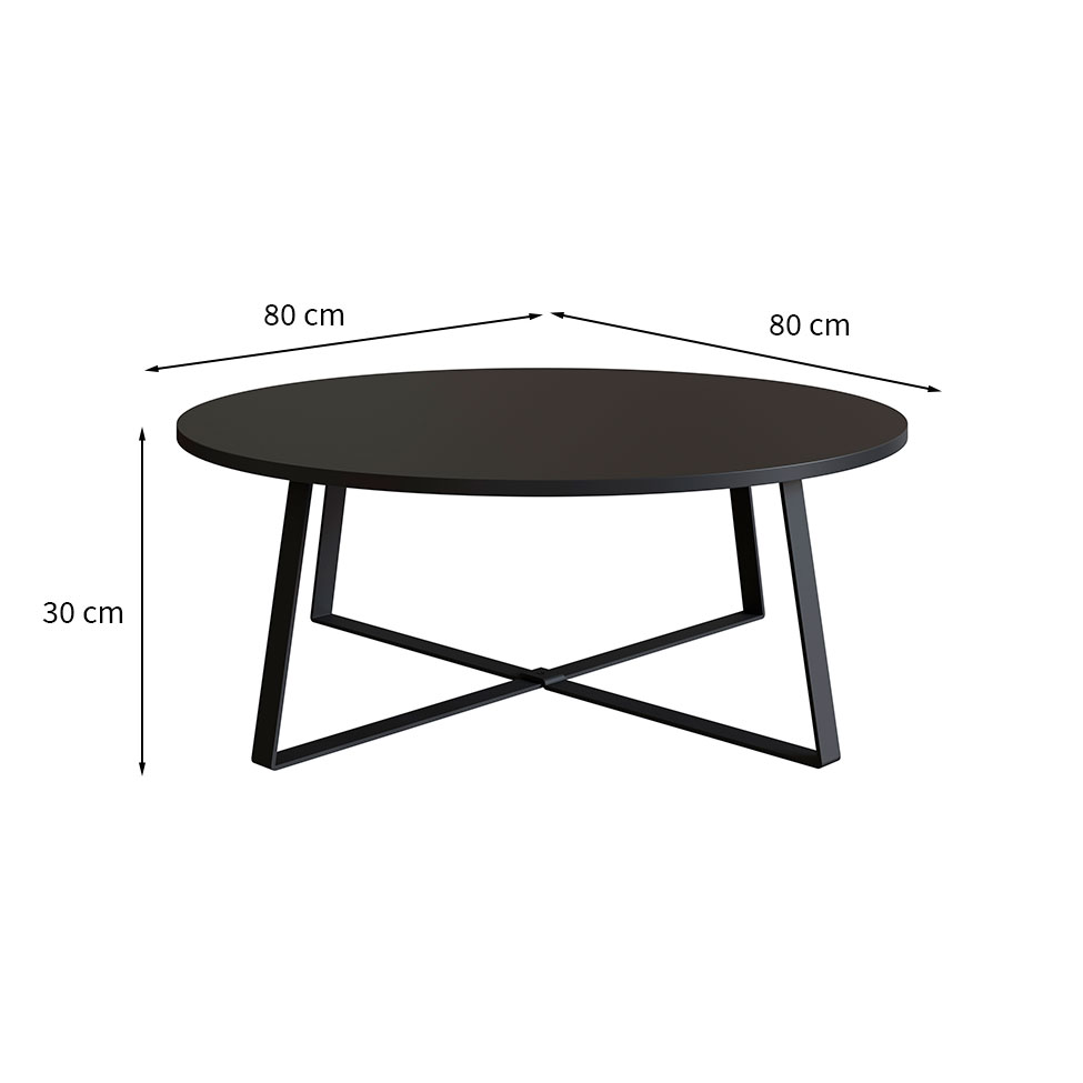 Mesa de Centro Redonda Complementos Preta 80 cm