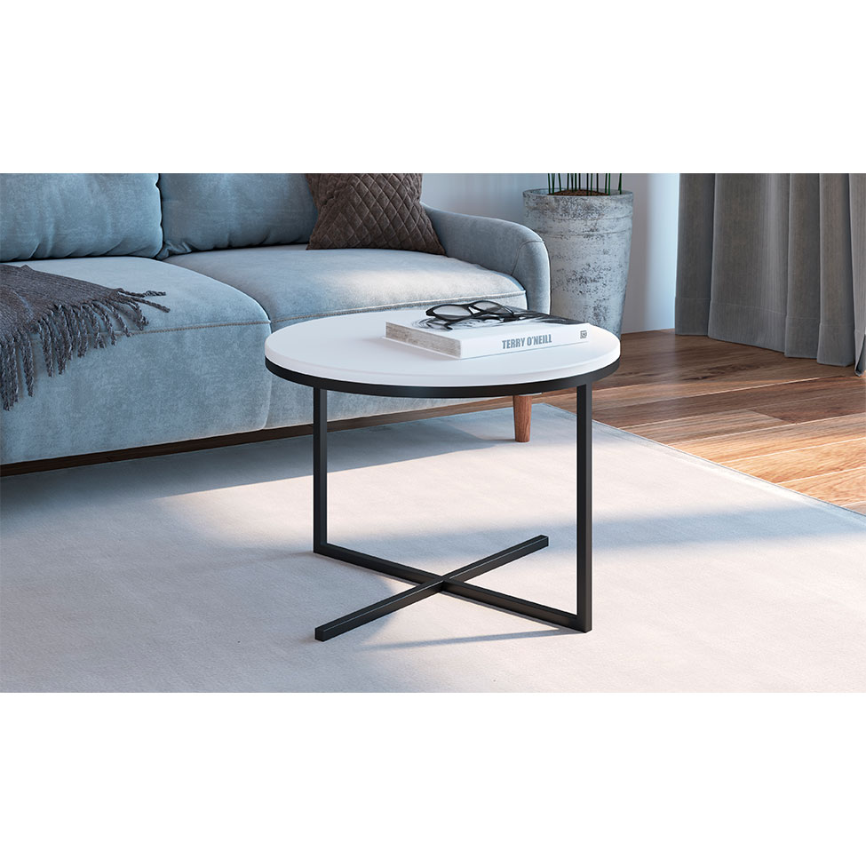 Mesa de Centro Redonda Volpi Branca e Preta 36 cm