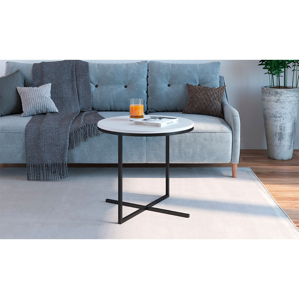 Mesa de Centro Redonda Volpi Branca e Preta 46 cm