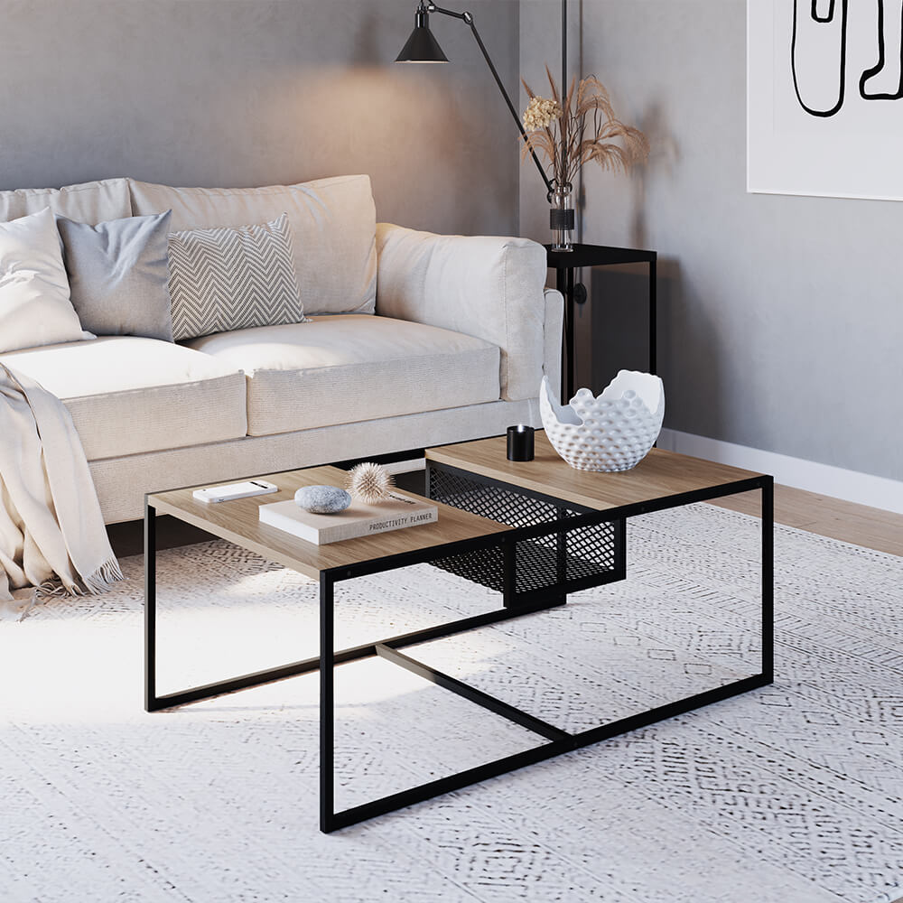 Mesa de Centro York 100cm Estrutura Preto Fosco - Hanover