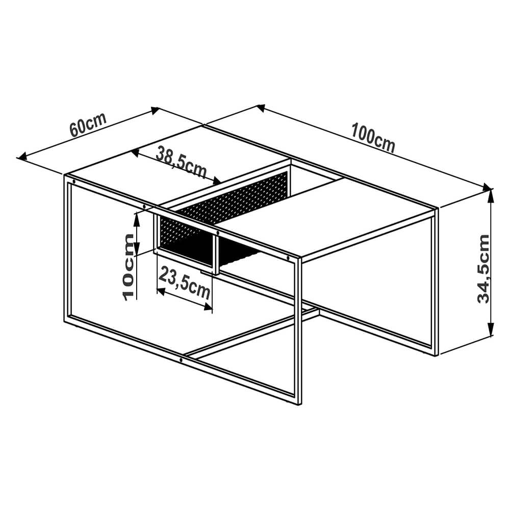 Mesa de Centro York 100cm Estrutura Preto Fosco - Vermont