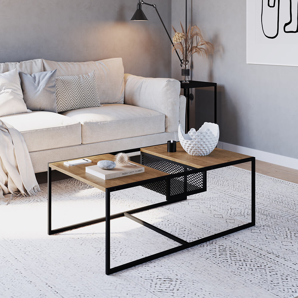 Mesa de Centro York 100cm Estrutura Preto Fosco - Vermont