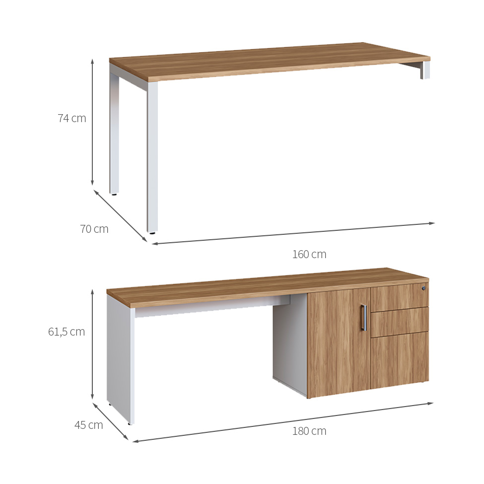 Mesa de Escritório em L Concept 1 PT 3 GV Nogal e Branca