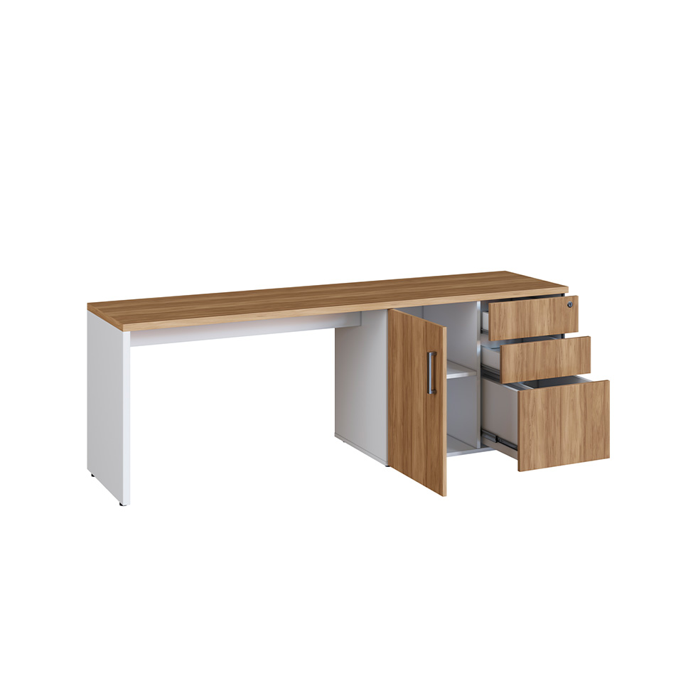 Mesa de Escritório em L Concept 1 PT 3 GV Nogal e Branca