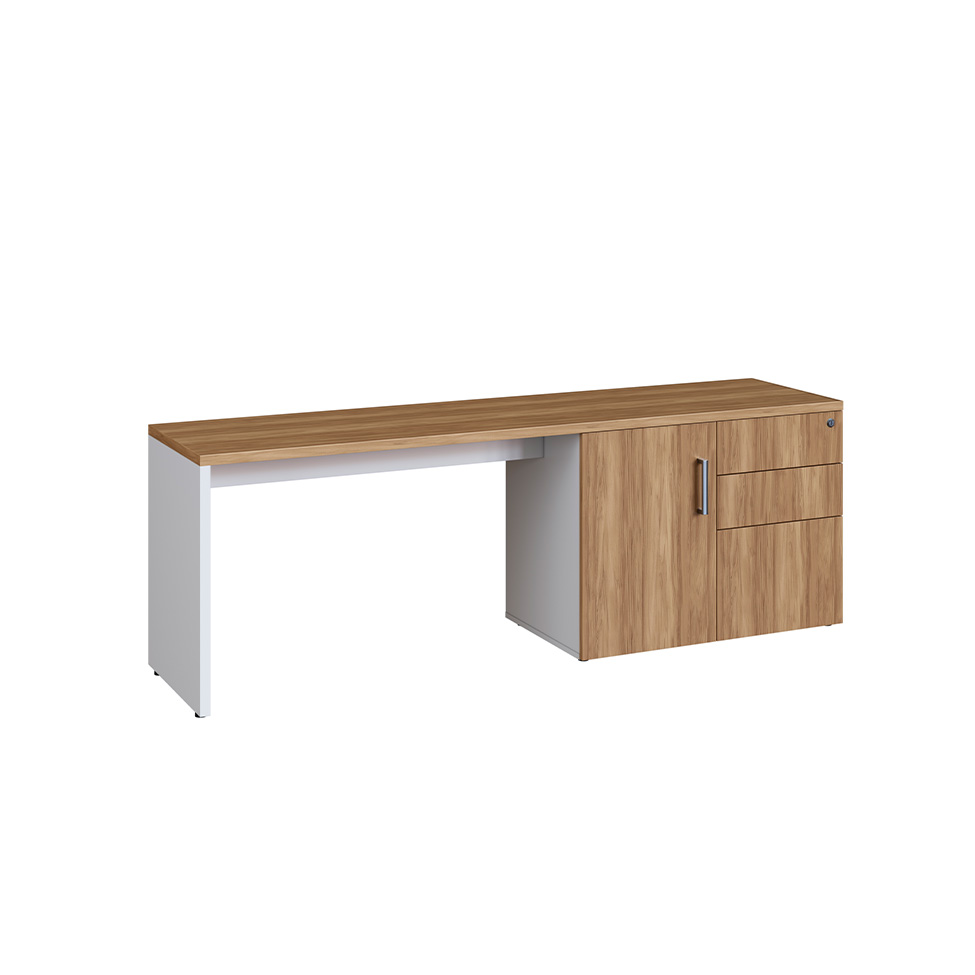 Mesa de Escritório em L Concept 1 PT 3 GV Nogal e Branca