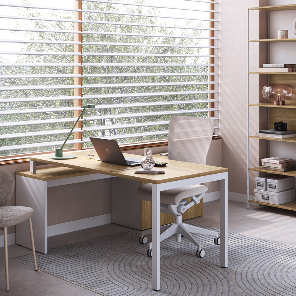 Mesa de Escritório em L Concept 1 PT 3 GV Nogal e Branca