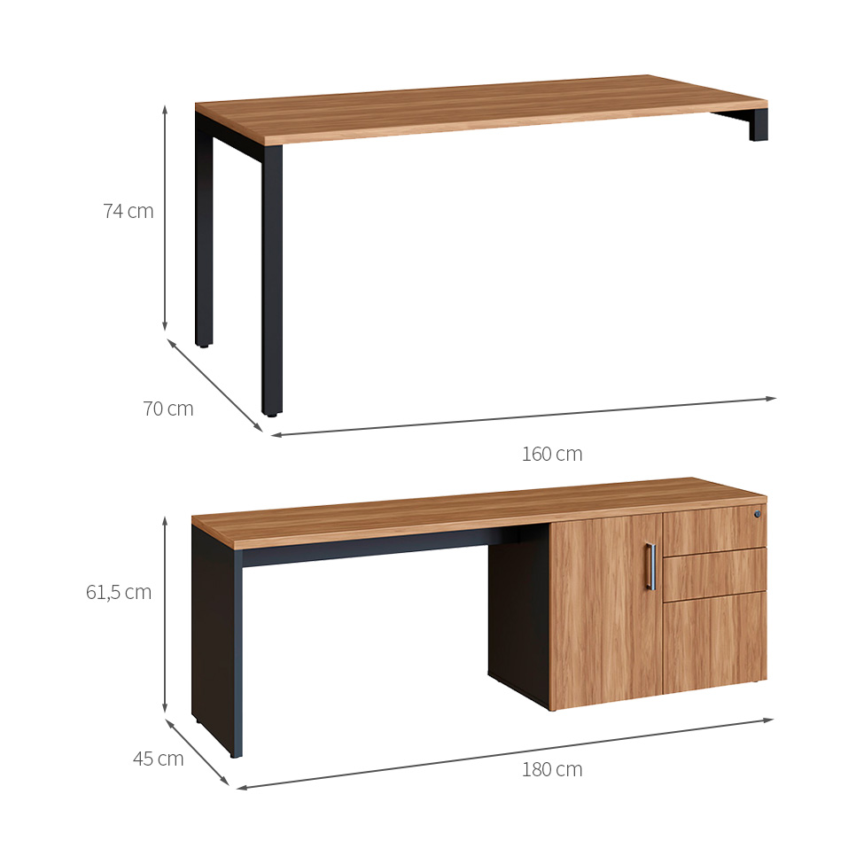 Mesa de Escritório em L Concept 1 PT 3 GV Nogal e Preta