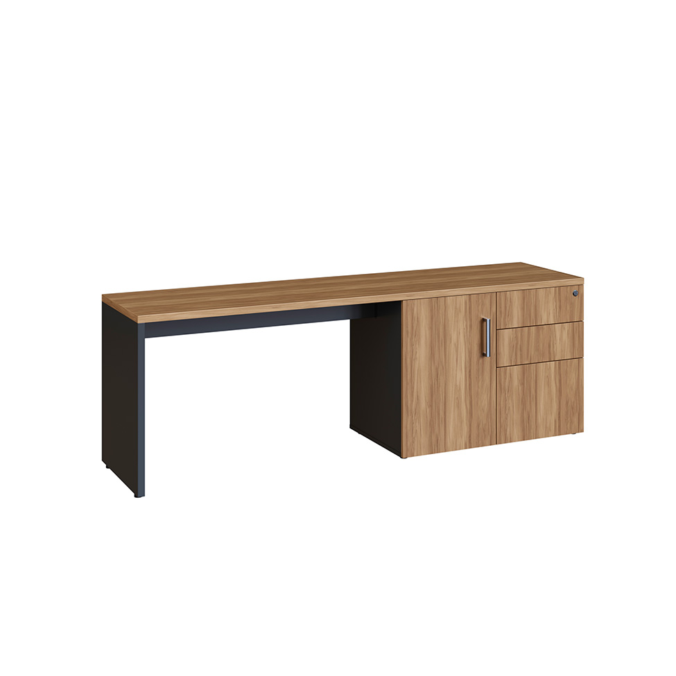 Mesa de Escritório em L Concept 1 PT 3 GV Nogal e Preta