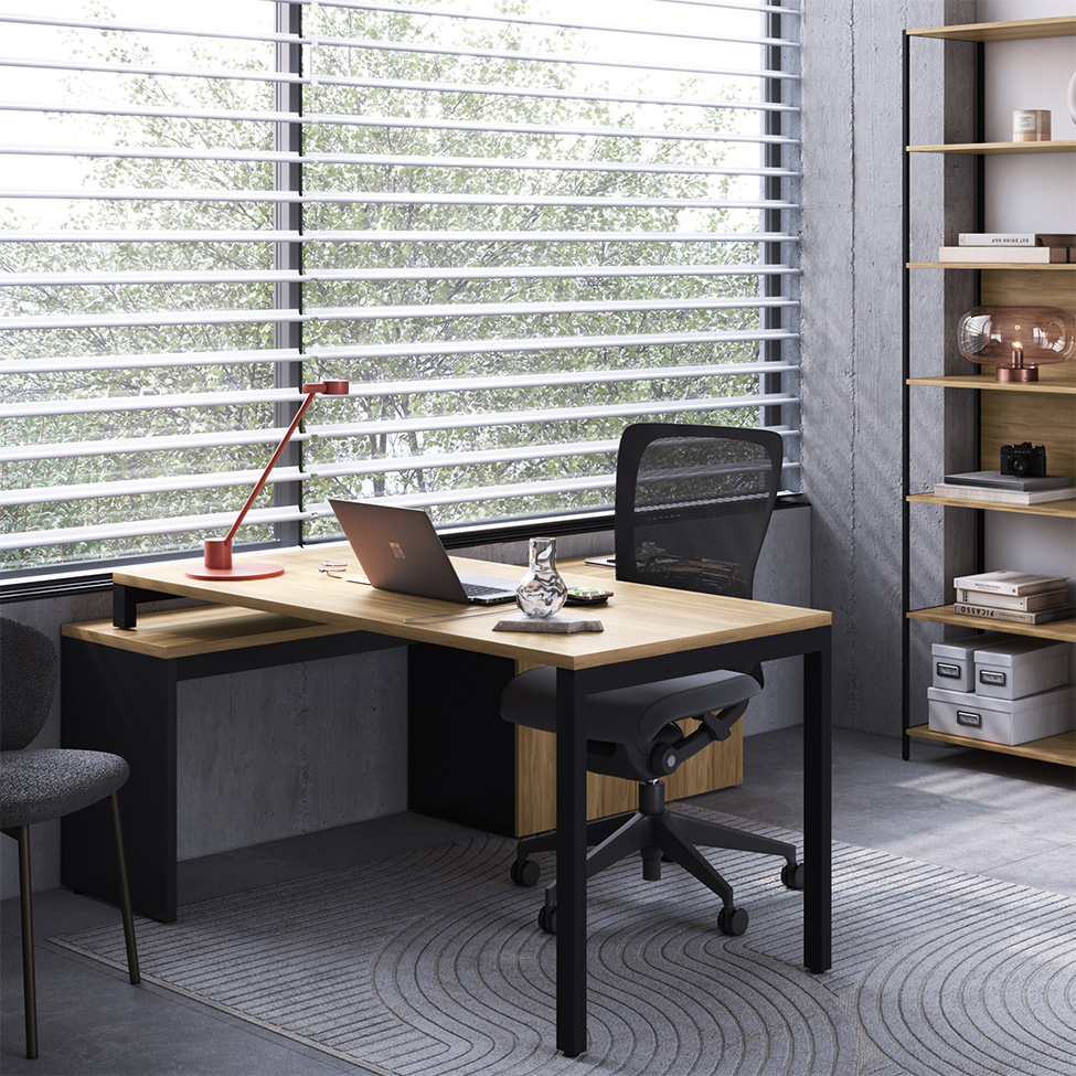 Mesa de Escritório em L Concept 1 PT 3 GV Nogal e Preta