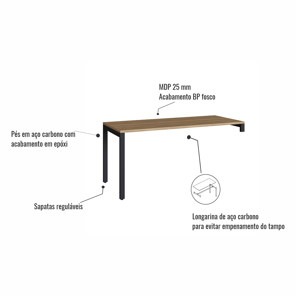 Mesa de Escritório em L Concept 1 PT 3 GV Nogal e Preta