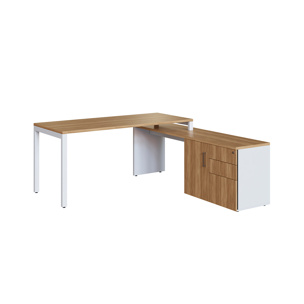 Mesa de Escritório em L com 2 Estantes Concept 1 PT 3 GV Nogal e Branca