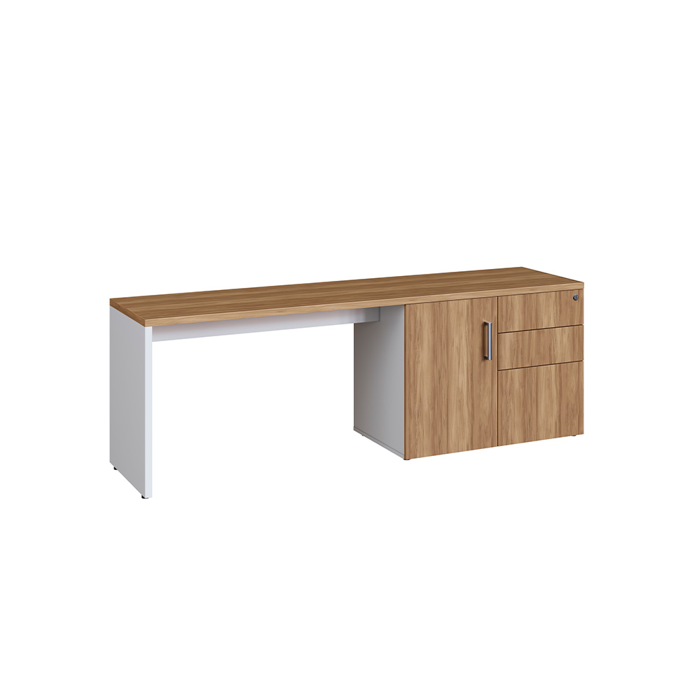 Mesa de Escritório em L com 2 Estantes Concept 1 PT 3 GV Nogal e Branca