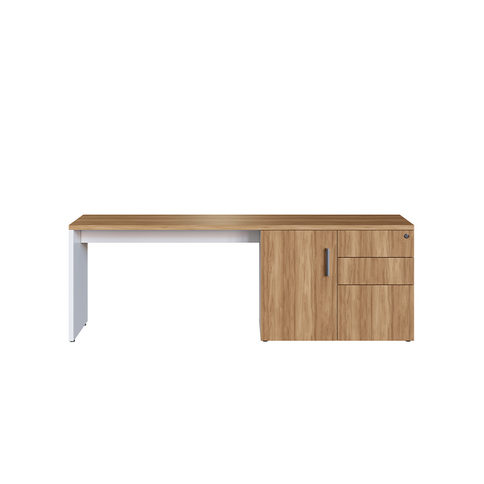 Mesa de Escritório em L com 2 Estantes Concept 1 PT 3 GV Nogal e Branca