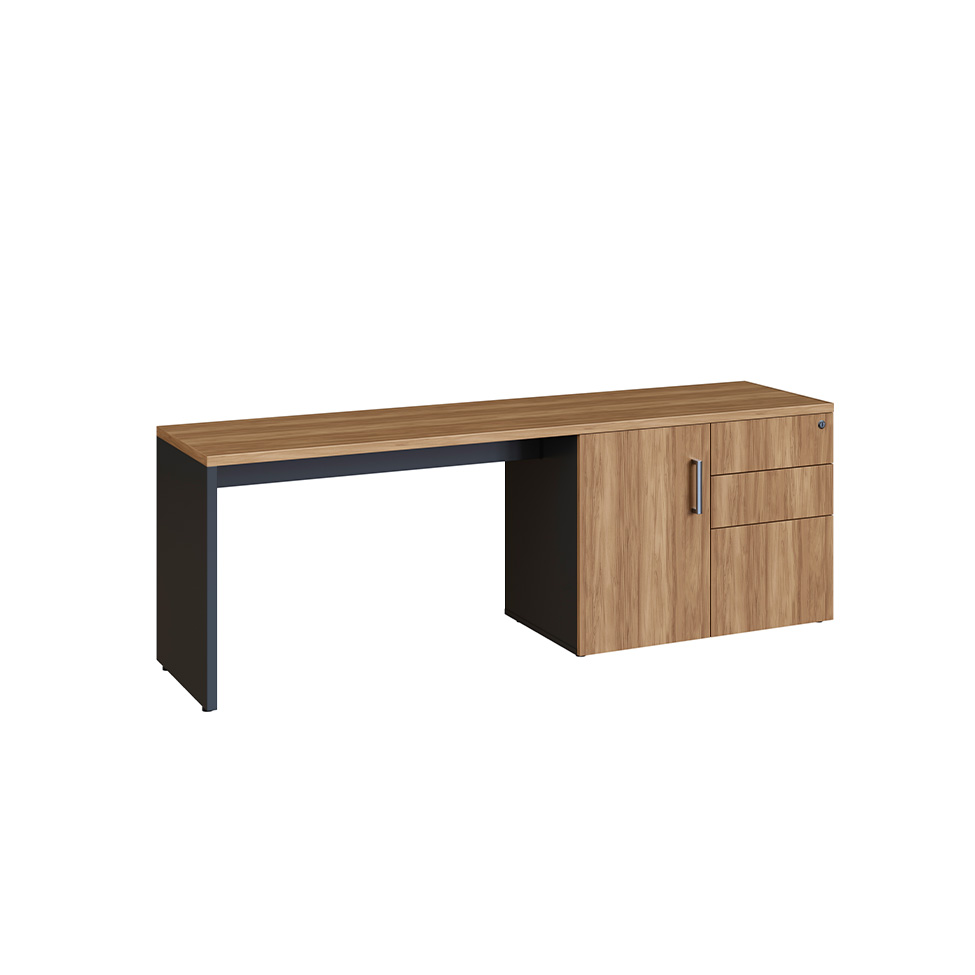 Mesa de Escritório em L com 2 Estantes Concept 1 PT 3 GV Nogal e Preta