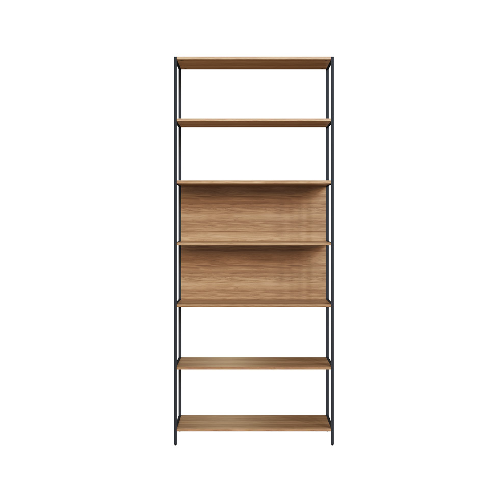 Mesa de Escritório em L com 2 Estantes Concept 1 PT 3 GV Nogal e Preta